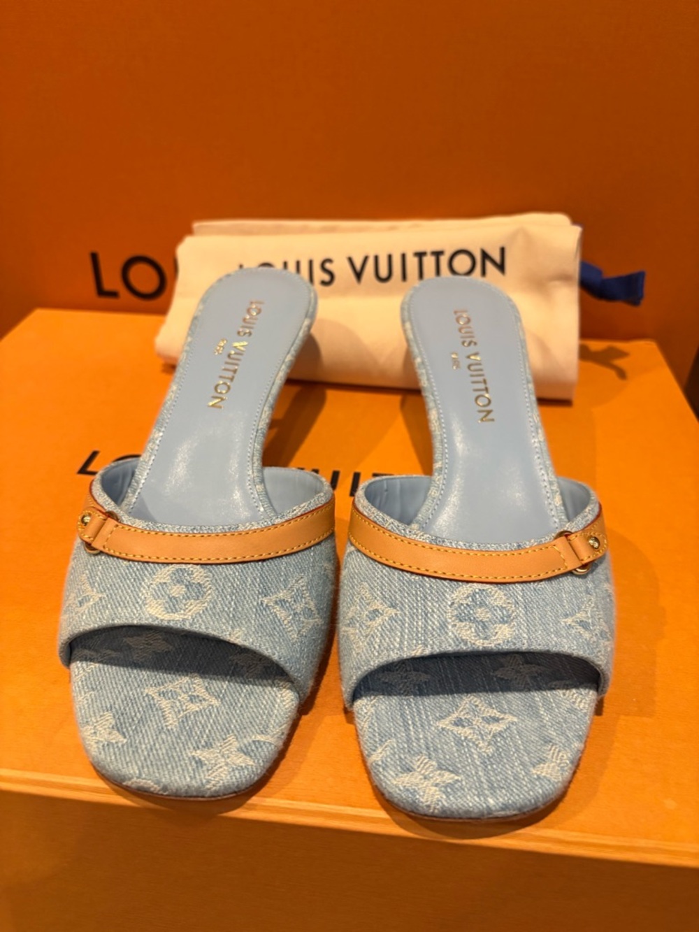 Louis Vuitton Light Blue Denim Monogram Slide Mule